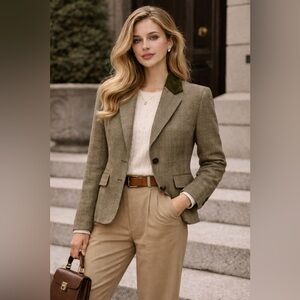 Pendleton Wool Blazer Petite 14 Plaid Olive Green Old Money Ralph Lauren Core